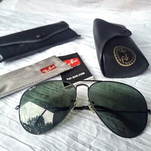 Ray-Ban Aviator Sunglasses Vintage B&L 62mm Black Chrome Green Pilot 62 □ 14